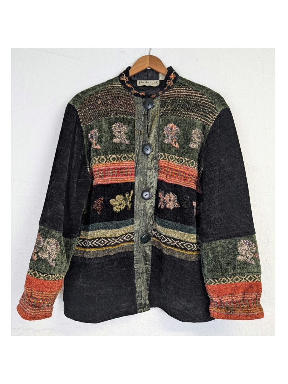 Vtg Flashback Tapestry Jacket Muted Multicolor Boho Artsy Southwestern Small